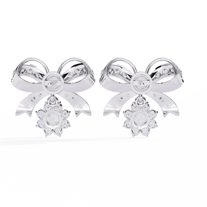 Diamond-studded Bow and Floral Cluster Earrings In Gold - 2.21 Ct