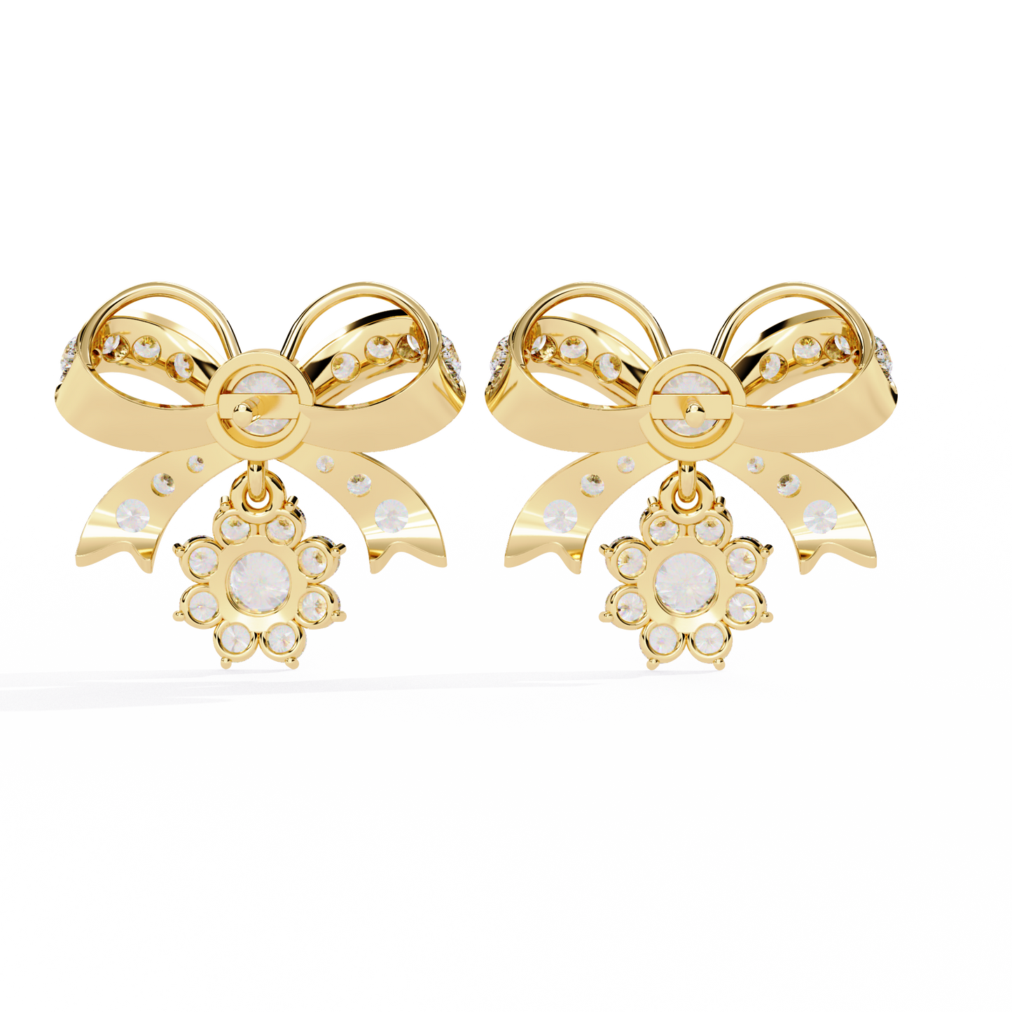 Diamond-studded Bow and Floral Cluster Earrings In Gold - 2.21 Ct