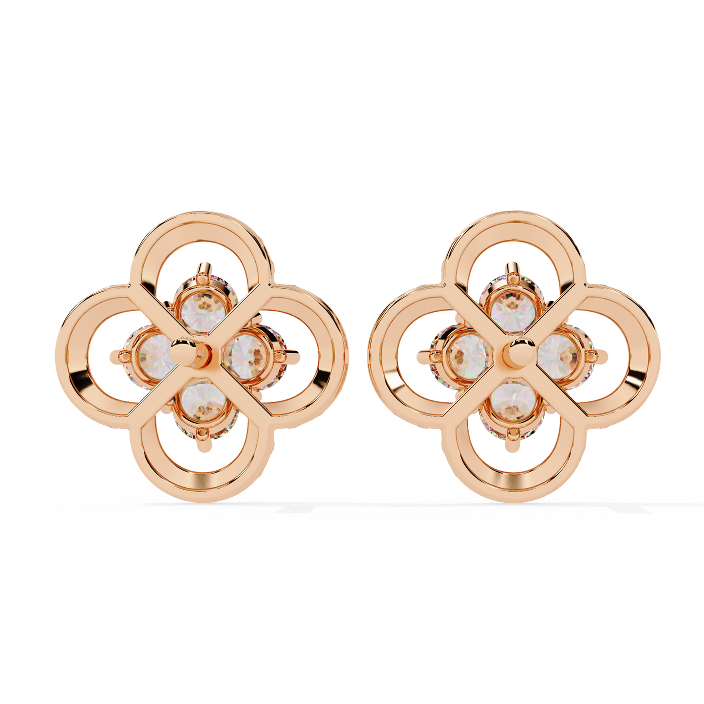 Clover Cluster Diamond Studs Earrings with Beaded Edge in Gold- 0.85 Ct