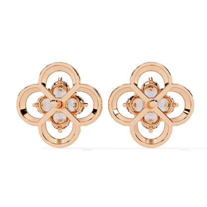 Clover Cluster Diamond Studs Earrings with Beaded Edge in Gold- 0.85 Ct
