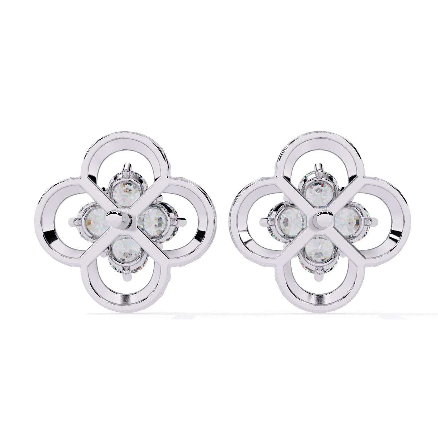 Clover Cluster Diamond Studs Earrings with Beaded Edge in Gold- 0.85 Ct