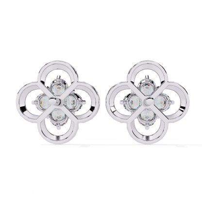 Clover Cluster Diamond Studs Earrings with Beaded Edge in Gold- 0.85 Ct