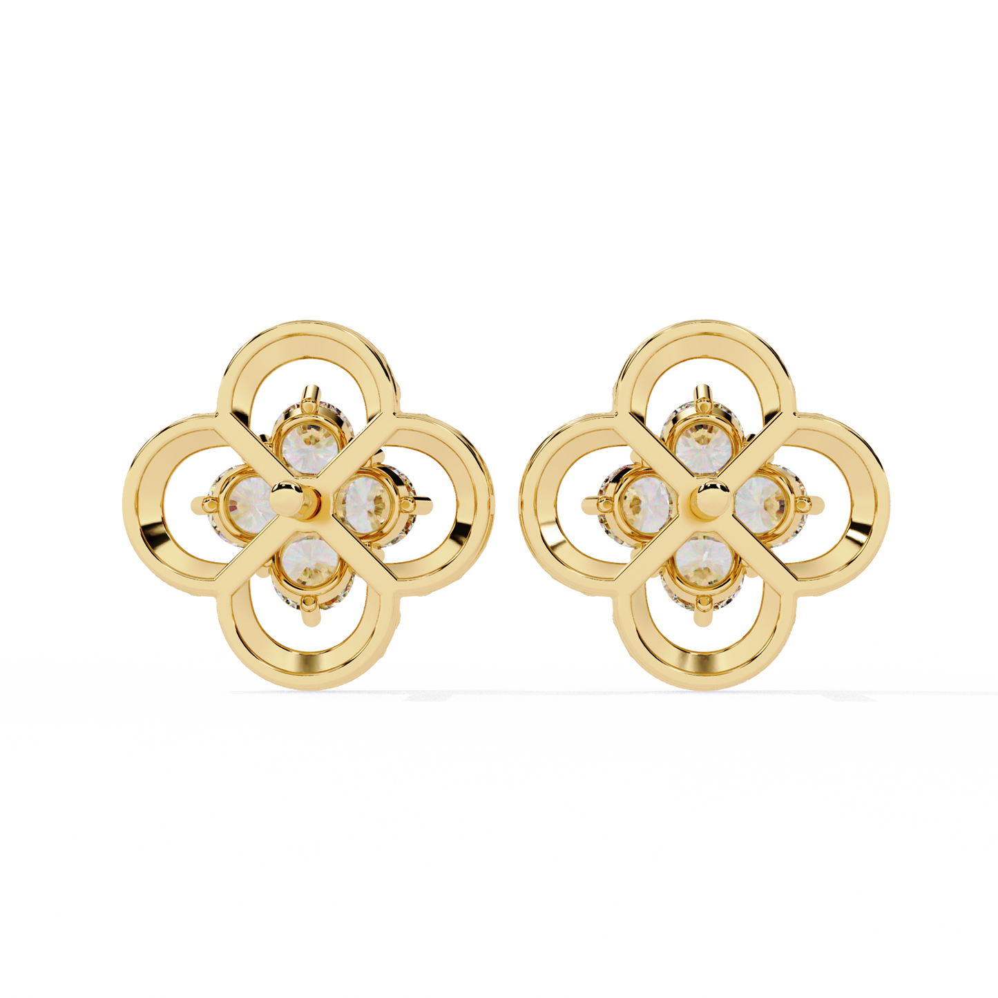 Clover Cluster Diamond Studs Earrings with Beaded Edge in Gold- 0.85 Ct