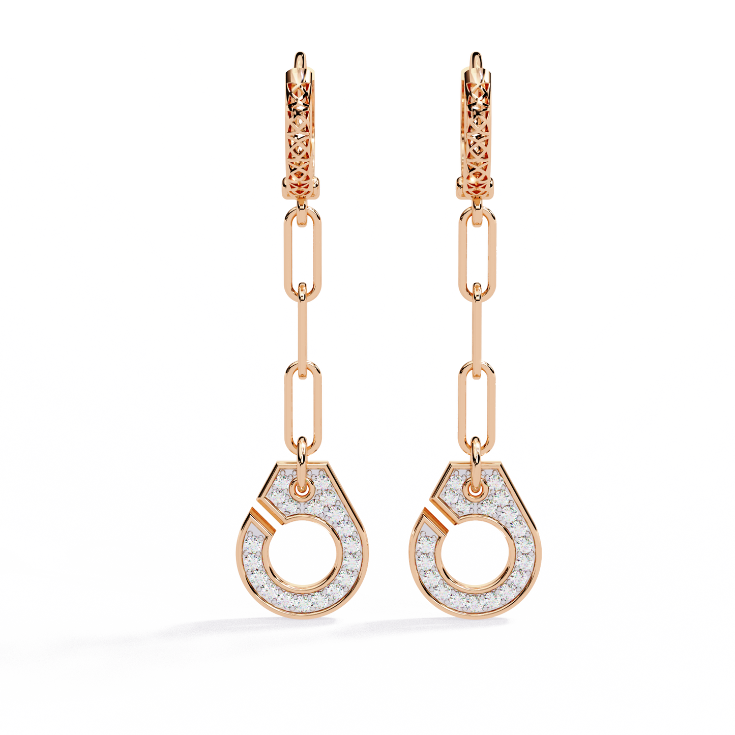 Geometric Diamond Handcuff Dangle Earrings in Gold - 0.54 Ct