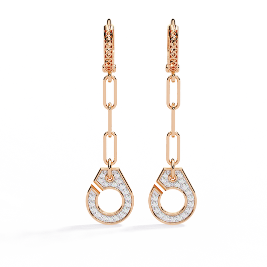 Geometric Diamond Handcuff Dangle Earrings in Gold - 0.54 Ct
