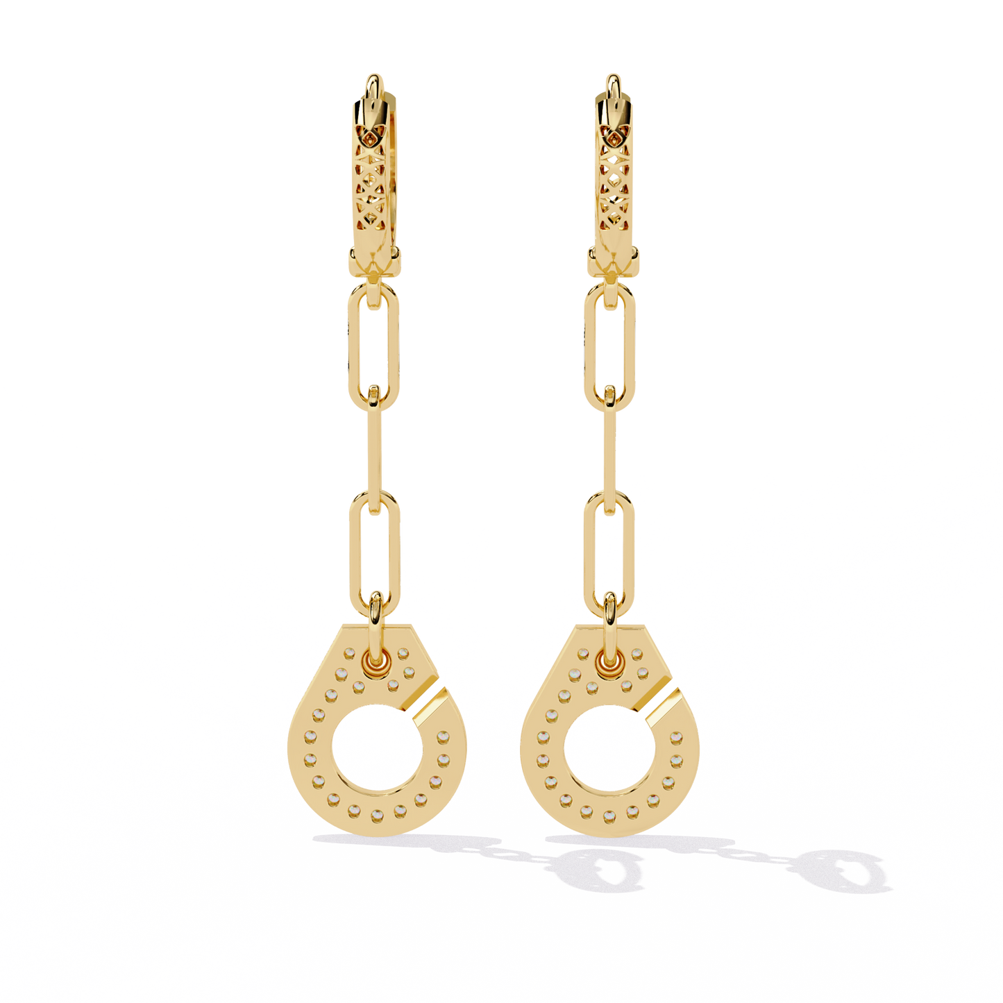 Geometric Diamond Handcuff Dangle Earrings in Gold - 0.54 Ct