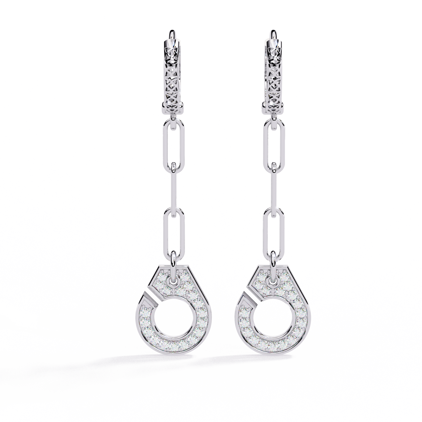 Geometric Diamond Handcuff Dangle Earrings in Gold - 0.54 Ct