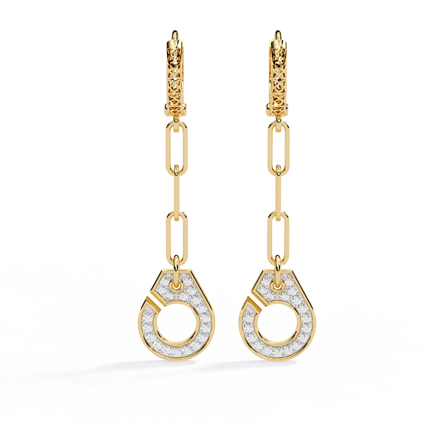 Geometric Diamond Handcuff Dangle Earrings in Gold - 0.54 Ct