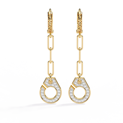 Geometric Diamond Handcuff Dangle Earrings in Gold - 0.54 Ct
