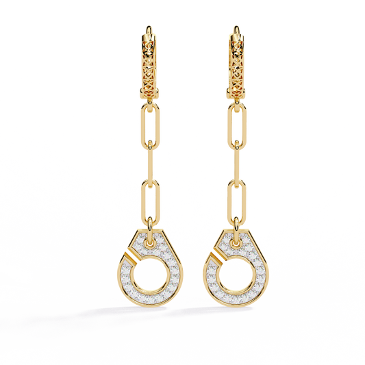 Geometric Diamond Handcuff Dangle Earrings in Gold - 0.54 Ct