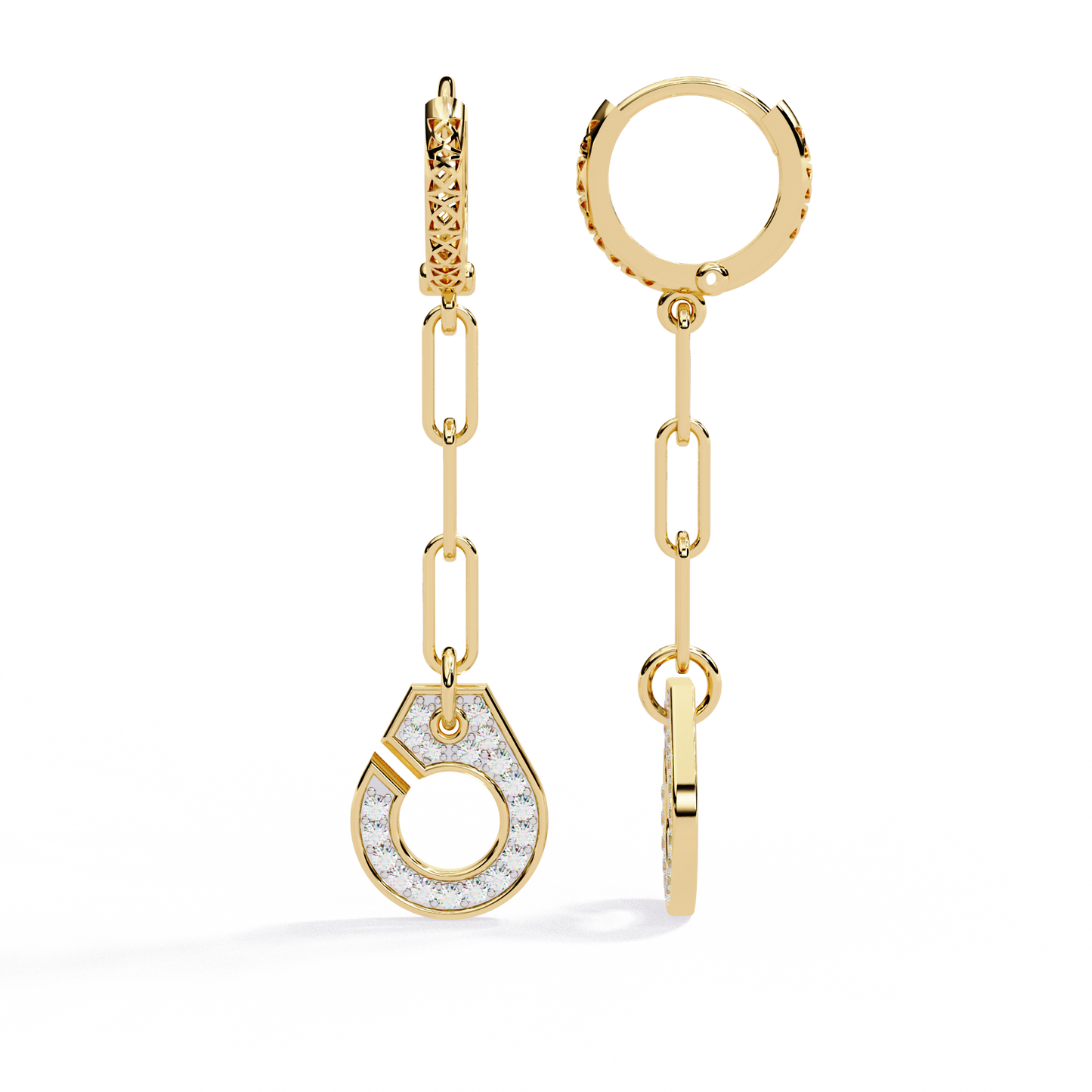 Geometric Diamond Handcuff Dangle Earrings in Gold - 0.54 Ct
