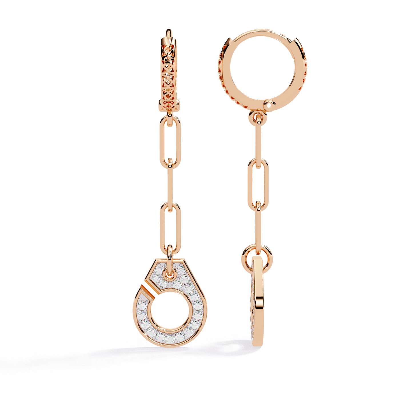 Geometric Diamond Handcuff Dangle Earrings in Gold - 0.54 Ct