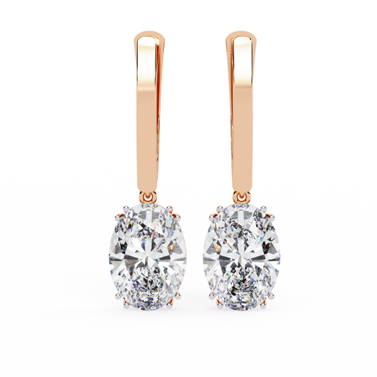 "Oval Solitaire Dangle Earrings with Lever Back" In Gold - 1.62 Ct Diamonds