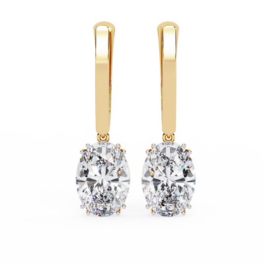 "Oval Solitaire Dangle Earrings with Lever Back" In Gold - 1.62 Ct Diamonds