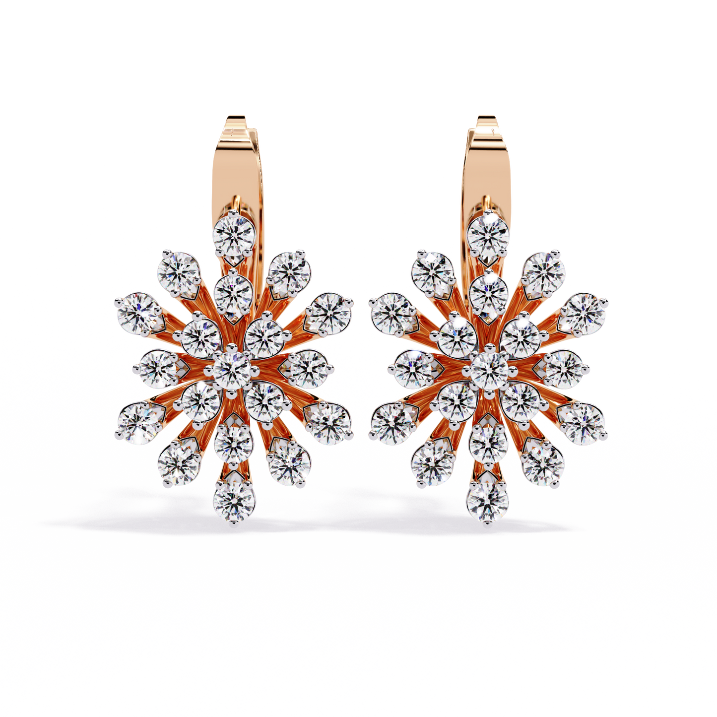 Stellar Snowflake Diamond Hoop Earrings in Gold- 1.75 Ct