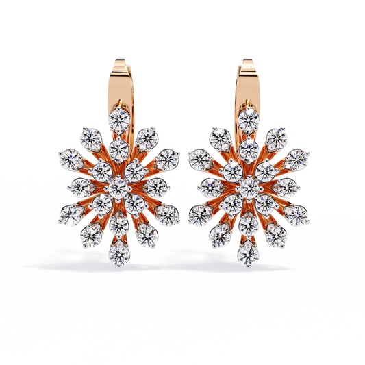 Stellar Snowflake Diamond Hoop Earrings in Gold- 1.75 Ct