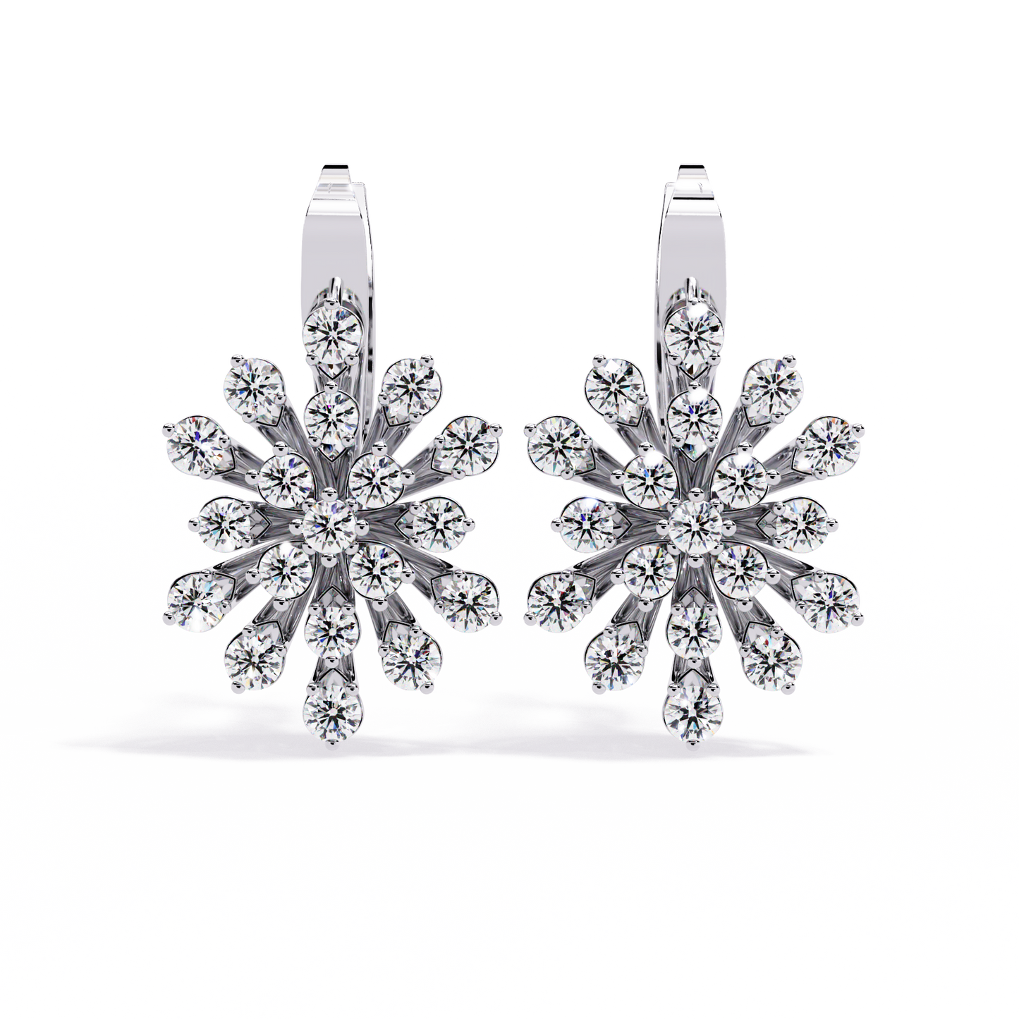 Stellar Snowflake Diamond Hoop Earrings in Gold- 1.75 Ct