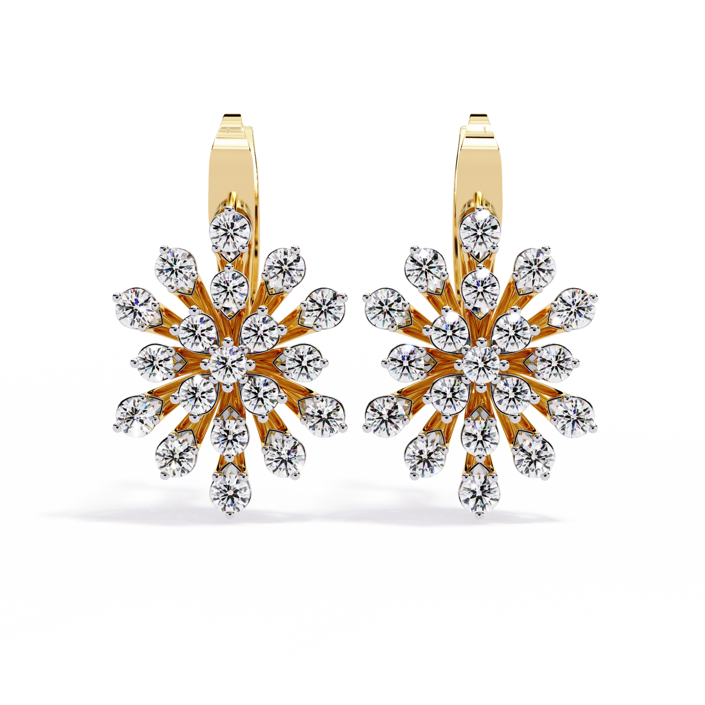 Stellar Snowflake Diamond Hoop Earrings in Gold- 1.75 Ct