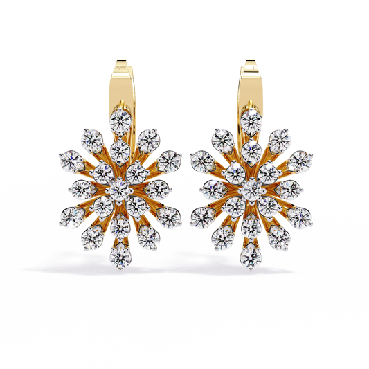 Stellar Snowflake Diamond Hoop Earrings in Gold- 1.75 Ct