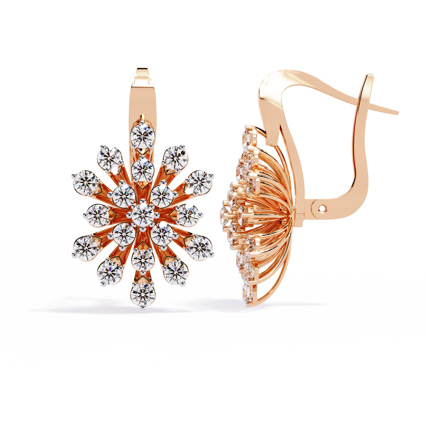 Stellar Snowflake Diamond Hoop Earrings in Gold- 1.75 Ct