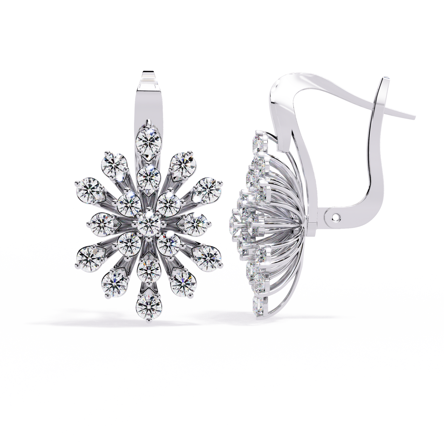 Stellar Snowflake Diamond Hoop Earrings in Gold- 1.75 Ct