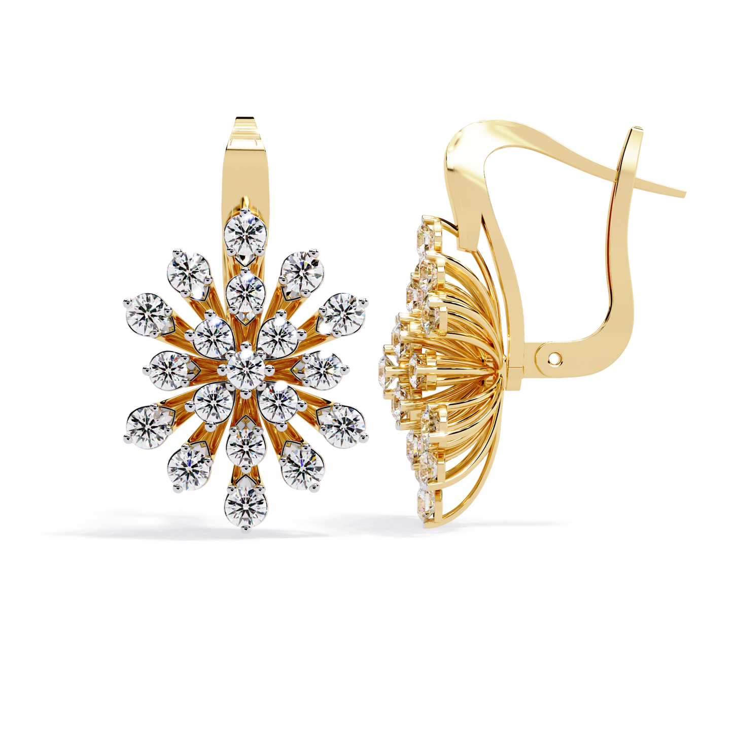 Stellar Snowflake Diamond Hoop Earrings in Gold- 1.75 Ct