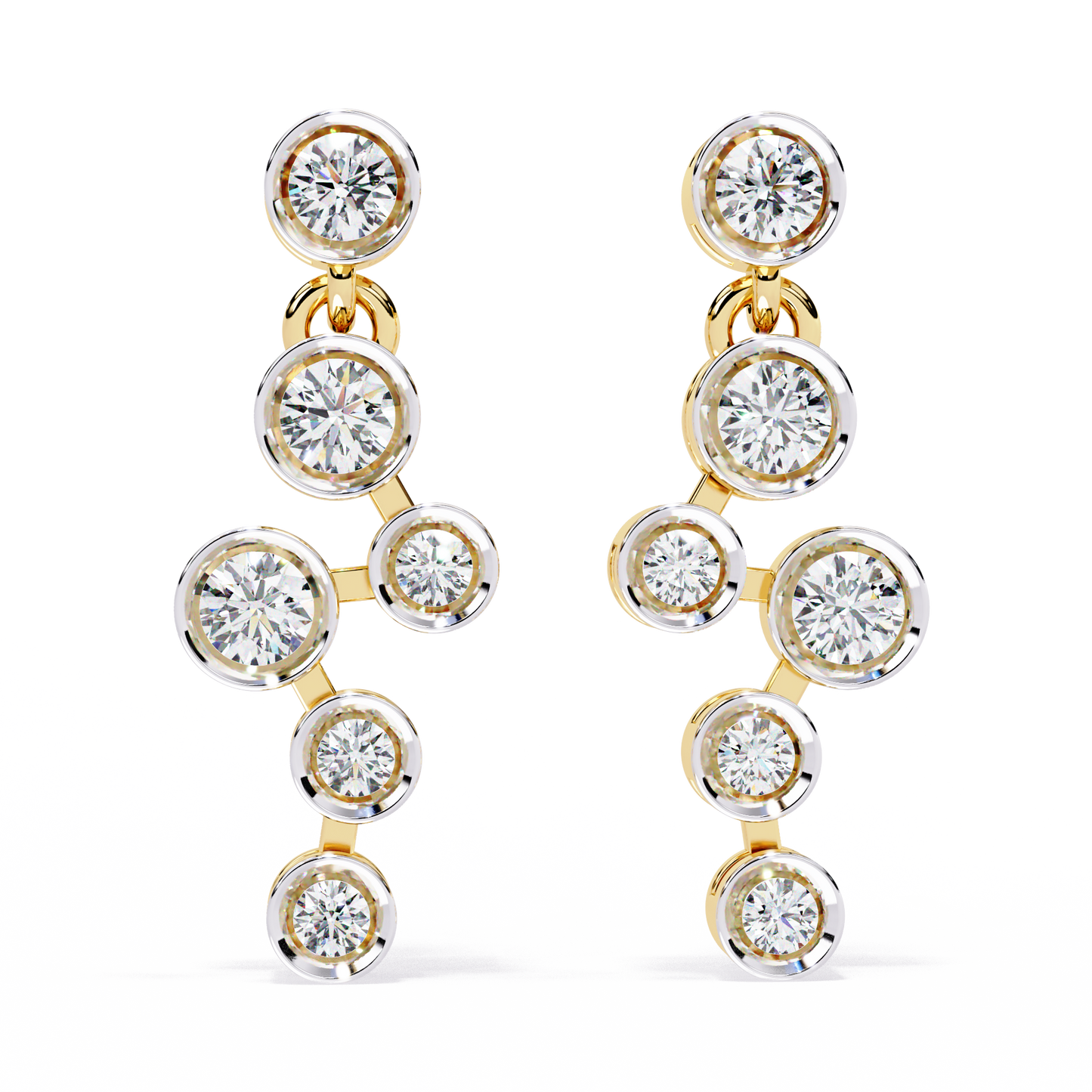 Bezel-Set Diamond Cluster Drop Earrings in Gold - 0.39Ct