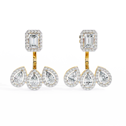 Avant-Garde Glamour: The Emerald Cut and Triple Pear Diamond Ear Jackets- 3.60 Ct