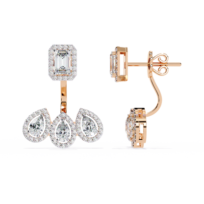 Avant-Garde Glamour: The Emerald Cut and Triple Pear Diamond Ear Jackets- 3.60 Ct