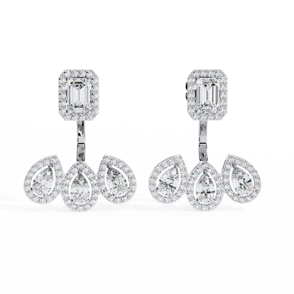 Avant-Garde Glamour: The Emerald Cut and Triple Pear Diamond Ear Jackets- 3.60 Ct