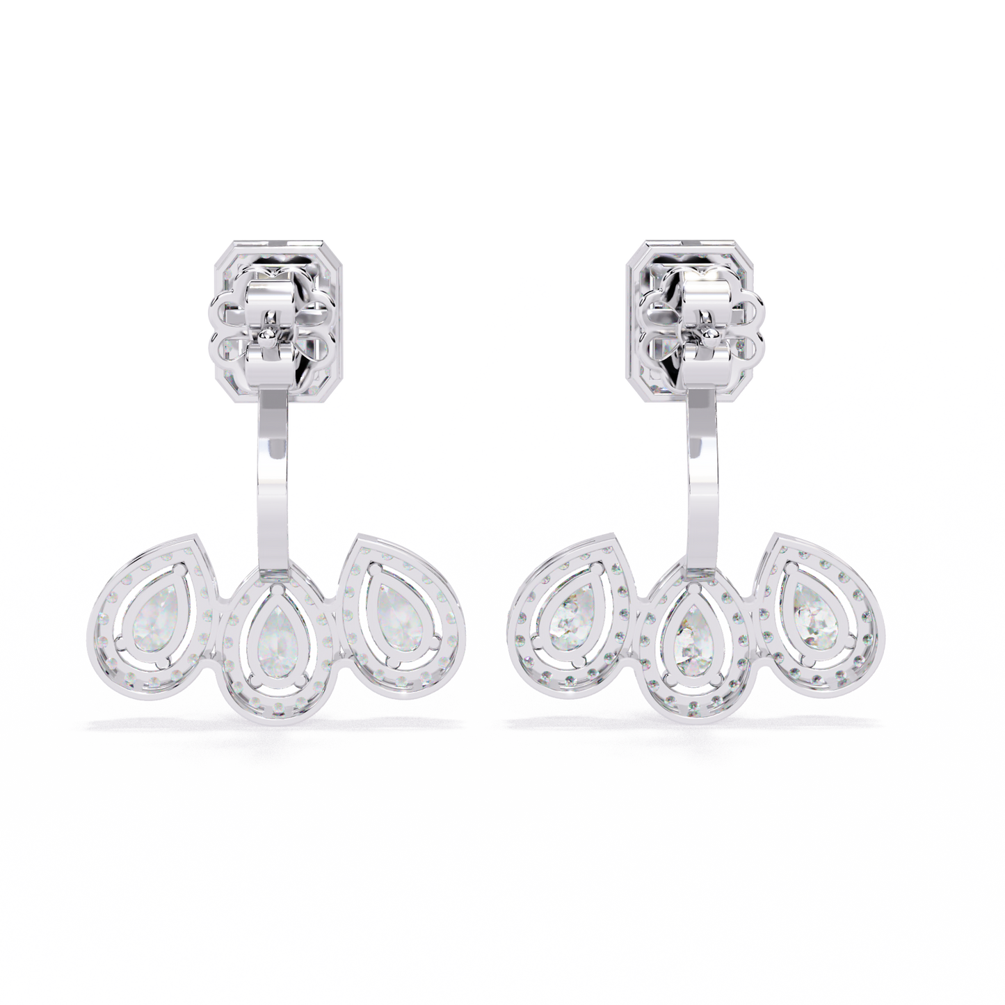 Avant-Garde Glamour: The Emerald Cut and Triple Pear Diamond Ear Jackets- 3.60 Ct