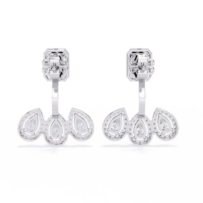 Avant-Garde Glamour: The Emerald Cut and Triple Pear Diamond Ear Jackets- 3.60 Ct