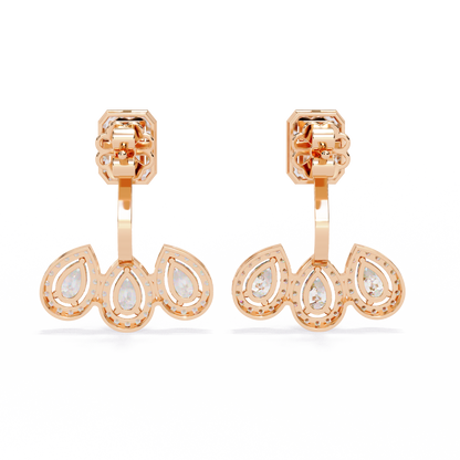 Avant-Garde Glamour: The Emerald Cut and Triple Pear Diamond Ear Jackets- 3.60 Ct
