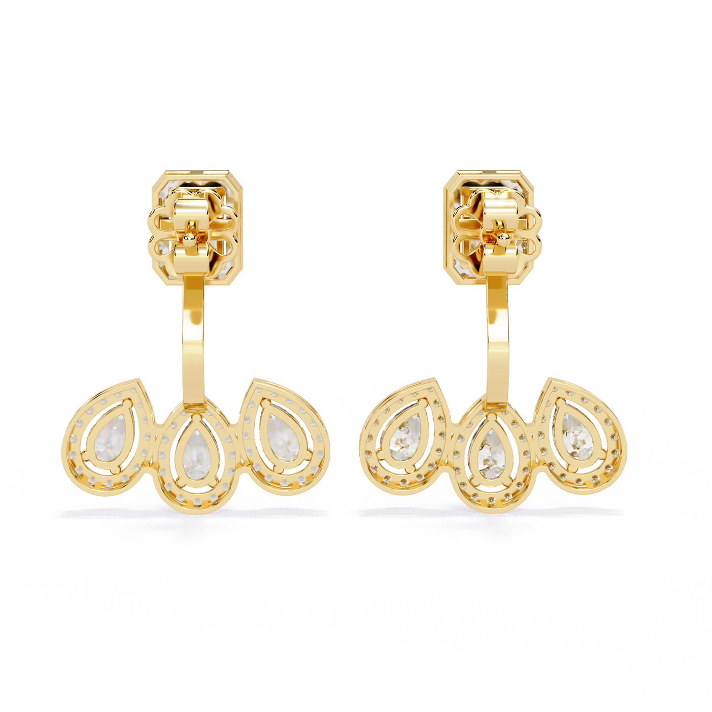 Avant-Garde Glamour: The Emerald Cut and Triple Pear Diamond Ear Jackets- 3.60 Ct