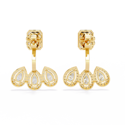 Avant-Garde Glamour: The Emerald Cut and Triple Pear Diamond Ear Jackets- 3.60 Ct