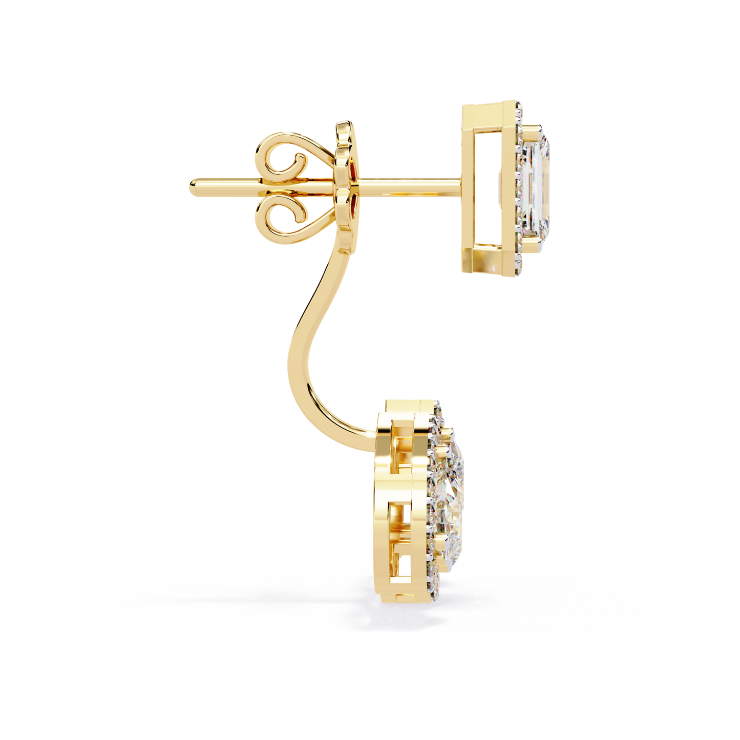 Avant-Garde Glamour: The Emerald Cut and Triple Pear Diamond Ear Jackets- 3.60 Ct