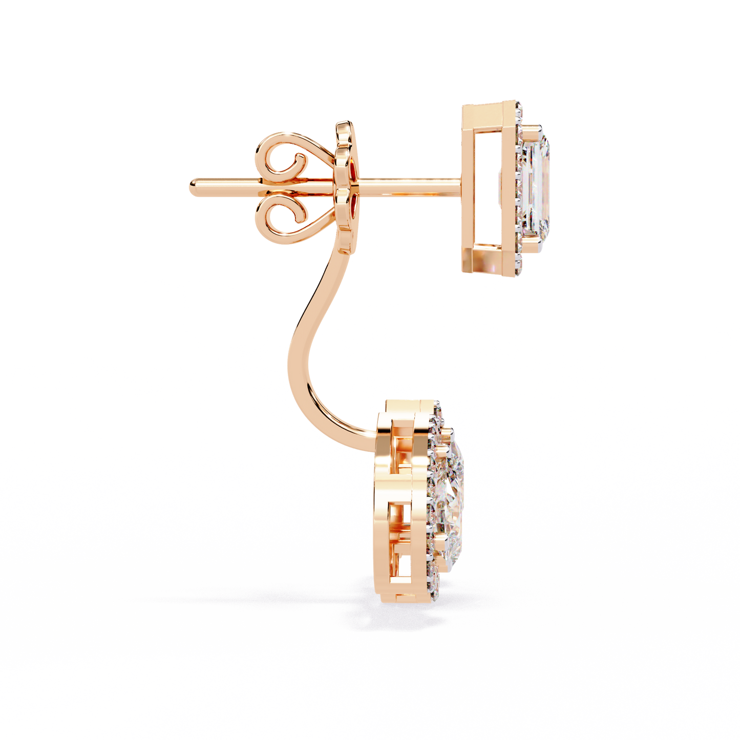 Avant-Garde Glamour: The Emerald Cut and Triple Pear Diamond Ear Jackets- 3.60 Ct