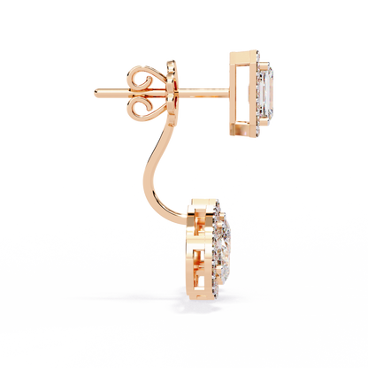 Avant-Garde Glamour: The Emerald Cut and Triple Pear Diamond Ear Jackets- 3.60 Ct