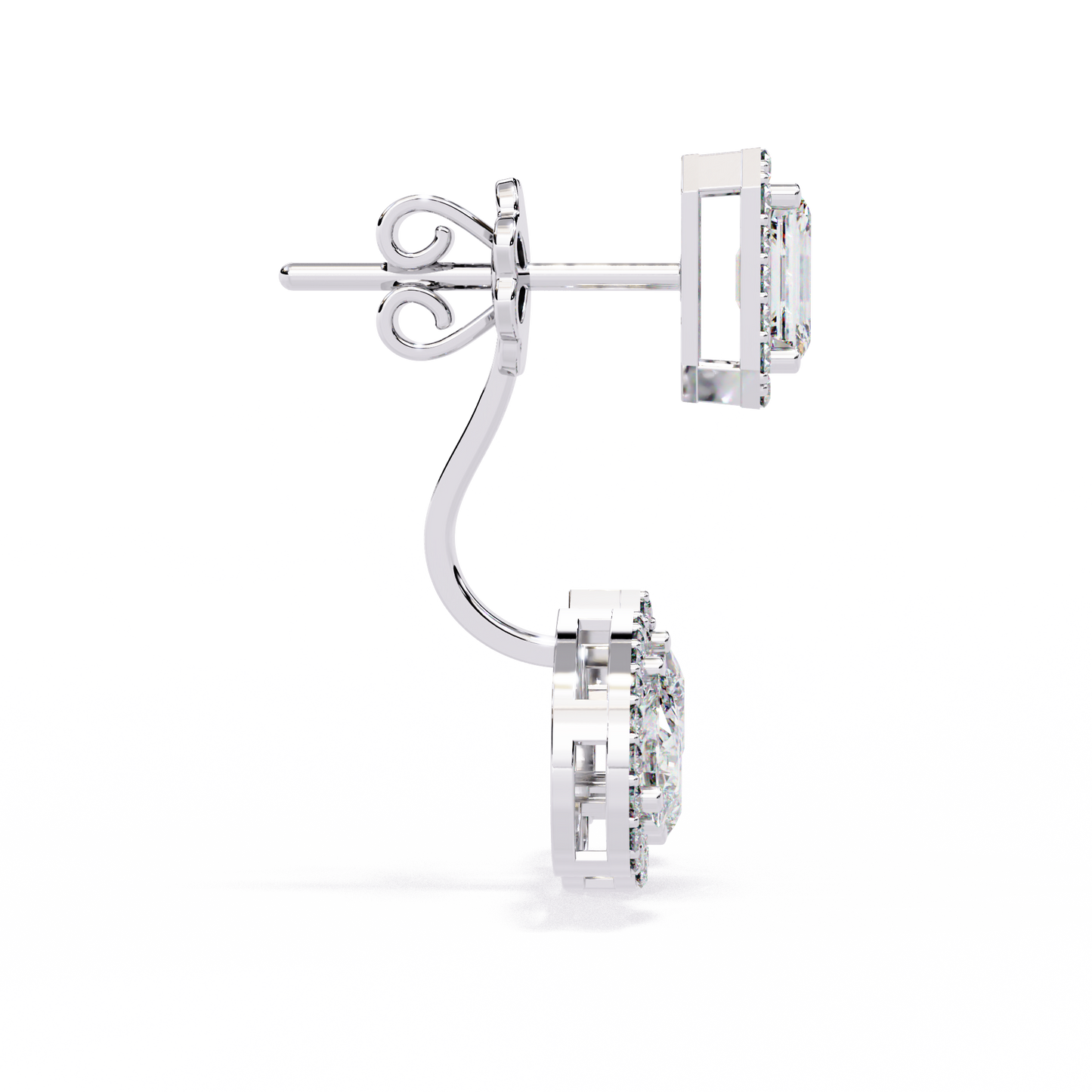 Avant-Garde Glamour: The Emerald Cut and Triple Pear Diamond Ear Jackets- 3.60 Ct
