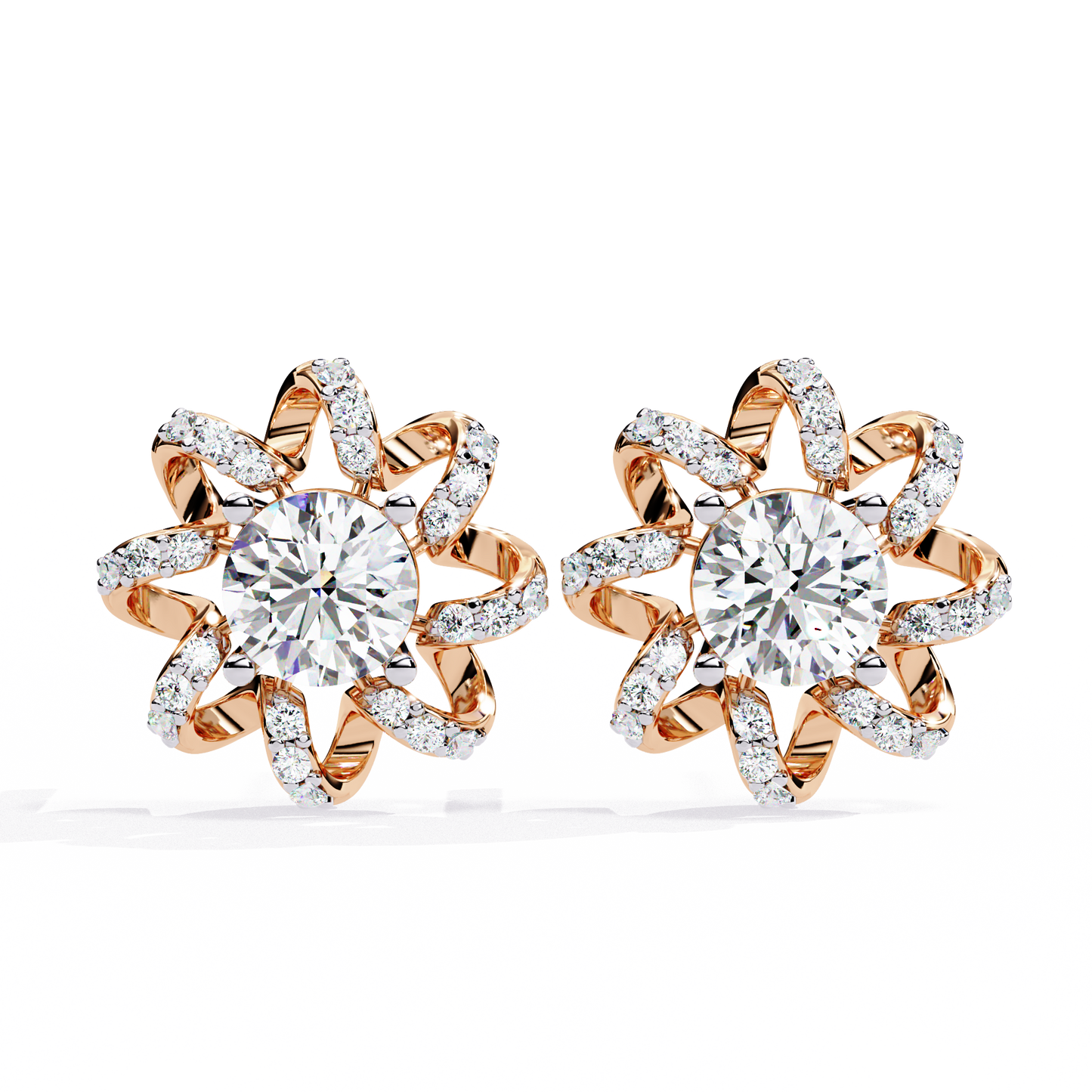 Golden Knot & Diamond Cluster Studs Earrings - 1.93 Ct