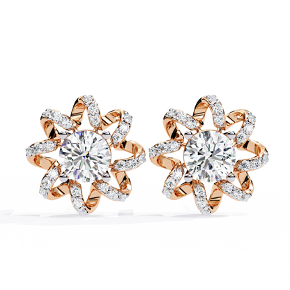 Golden Knot & Diamond Cluster Studs Earrings - 1.93 Ct