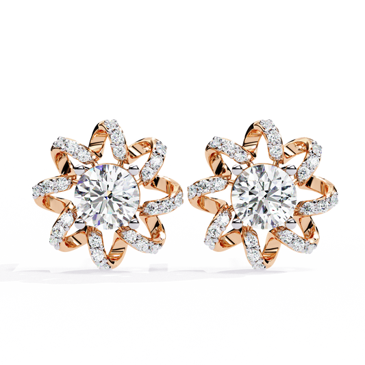Golden Knot & Diamond Cluster Studs Earrings - 1.93 Ct