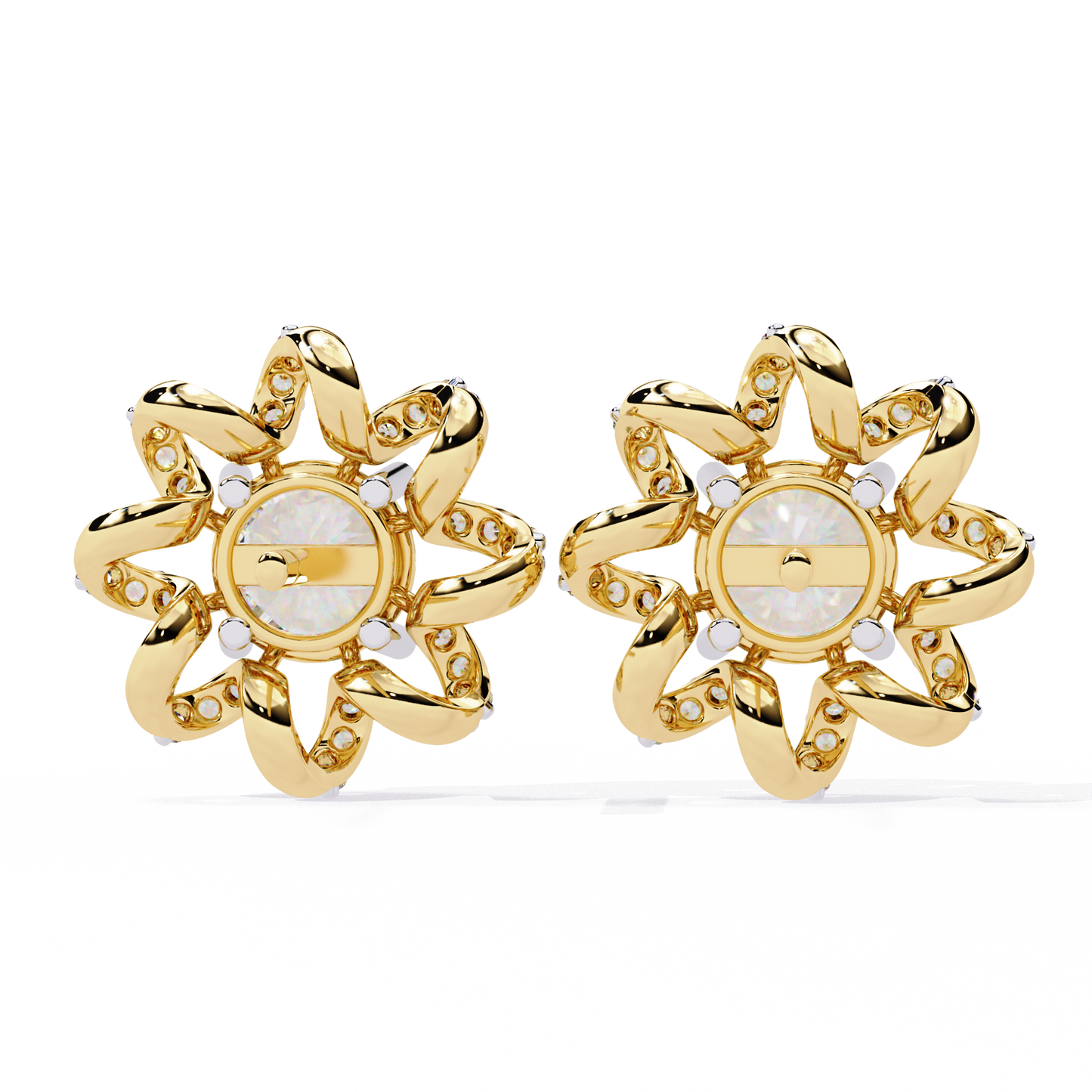 Golden Knot & Diamond Cluster Studs Earrings - 1.93 Ct