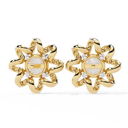 Golden Knot & Diamond Cluster Studs Earrings - 1.93 Ct