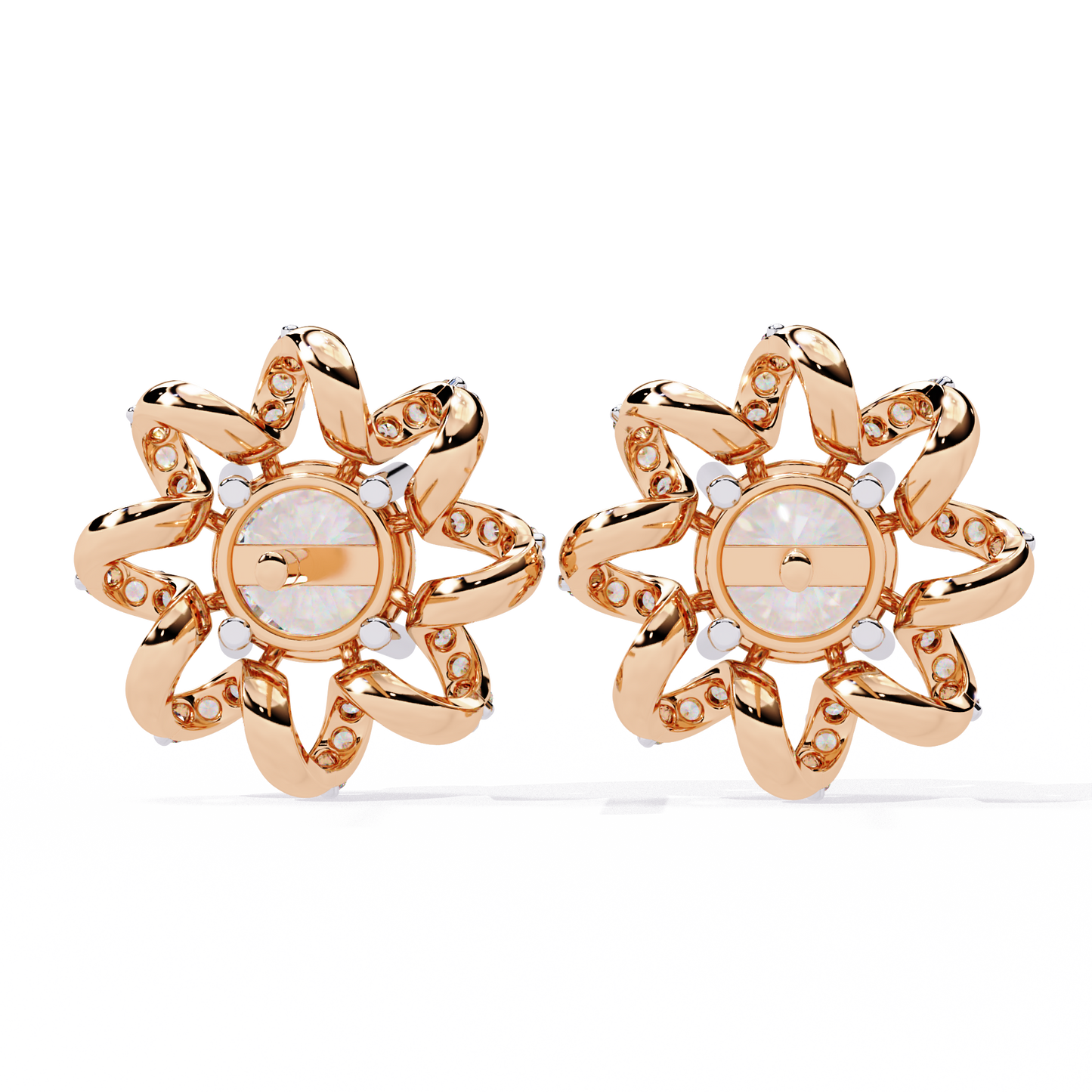 Golden Knot & Diamond Cluster Studs Earrings - 1.93 Ct