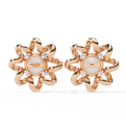 Golden Knot & Diamond Cluster Studs Earrings - 1.93 Ct