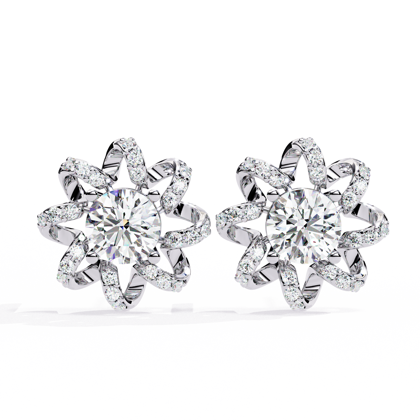 Golden Knot & Diamond Cluster Studs Earrings - 1.93 Ct