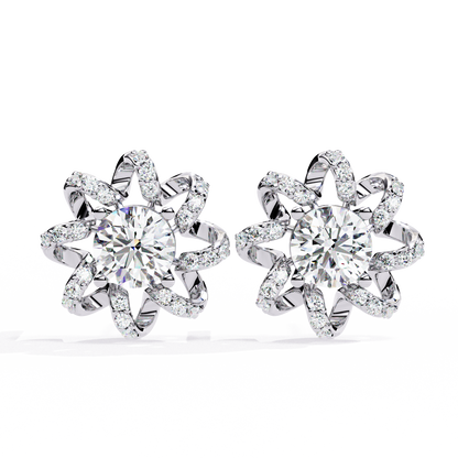 Golden Knot & Diamond Cluster Studs Earrings - 1.93 Ct