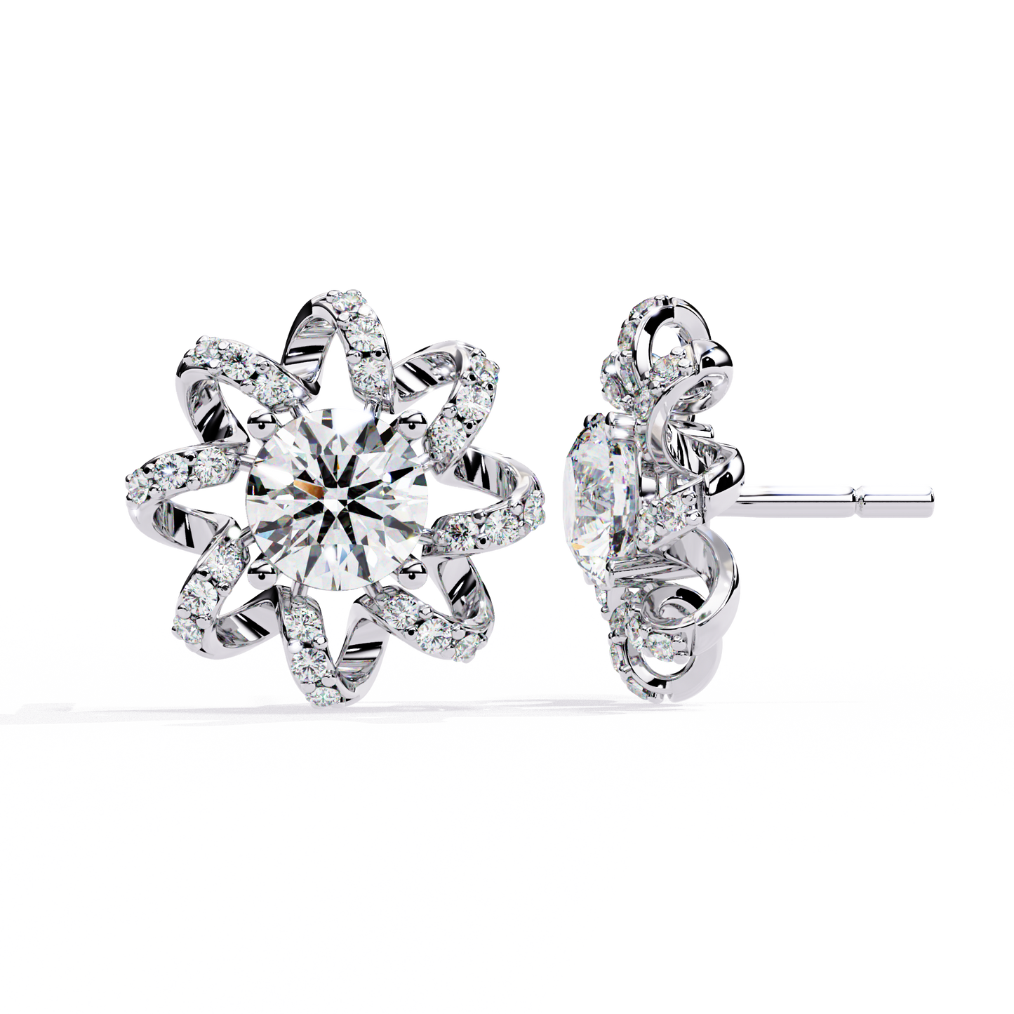Golden Knot & Diamond Cluster Studs Earrings - 1.93 Ct