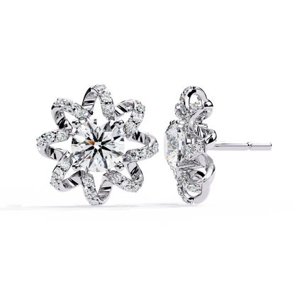 Golden Knot & Diamond Cluster Studs Earrings - 1.93 Ct